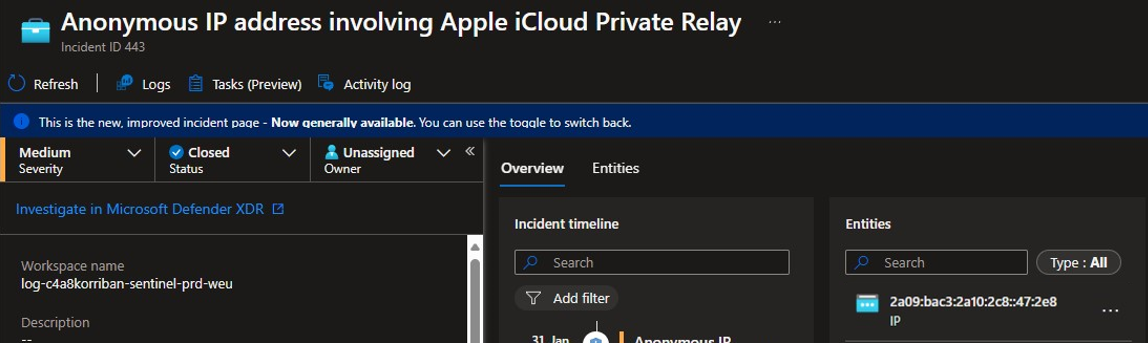 Tap into SOAR capabilities of Microsoft Sentinel to automate incident handling for know false positives. /anonymous-ip-address-involving-apple-icloud-private-relay/images/banner.png